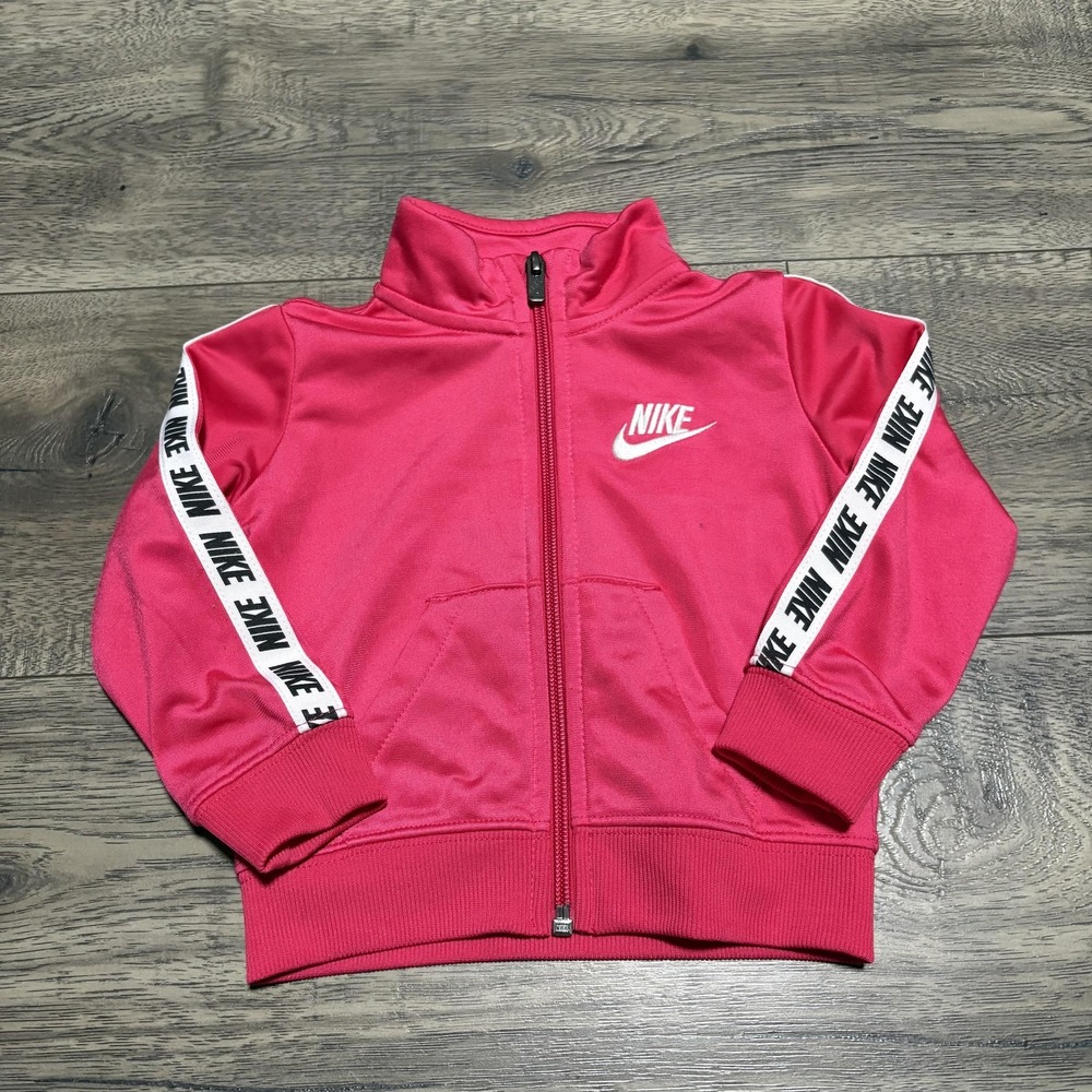 Nike Jacket Toddler Girls 18M Pink Track Full Zip Logo Tape Sleeves Polyester